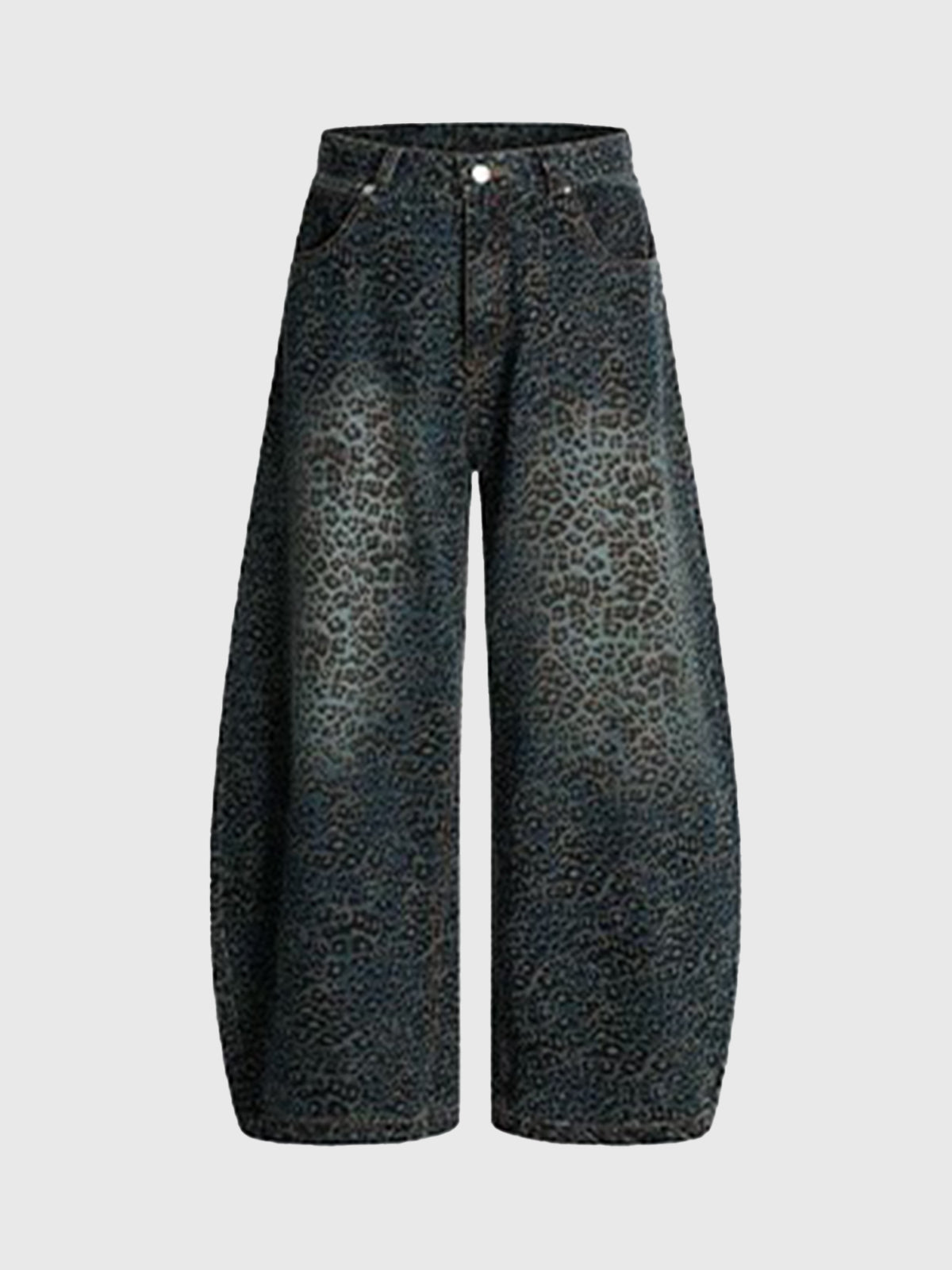 Brick Lane Curved Cut Leopard Print Washed Jeans - Dark Wash
