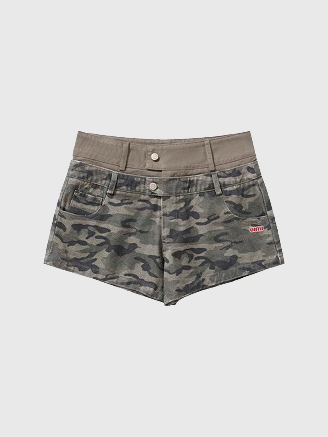 Brick Lane Skimming Camouflage Graphic Mini Shorts - Green Camo