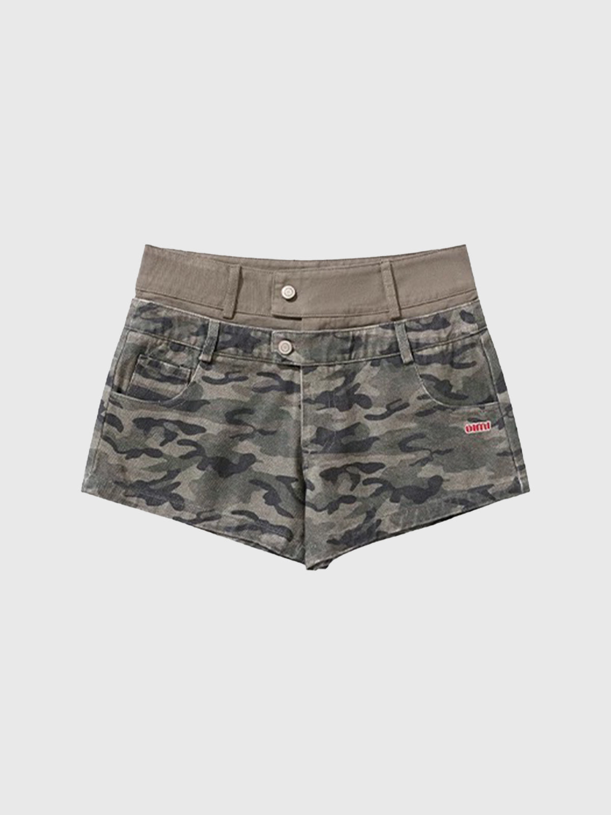 Brick Lane Skimming Camouflage Graphic Mini Shorts - Green Camo
