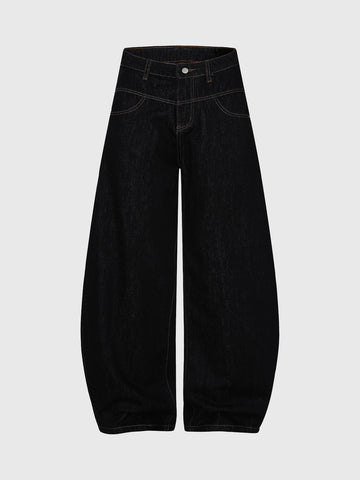 Brick Lane Curved Cut Print Graphic Washed Jeans - Black