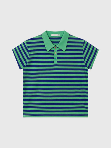 Co-ed Dorm Skimming Stripe Contrast Collar Polo - Green/Blue