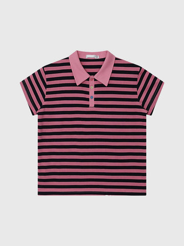 Co-ed Dorm Skimming Stripe Contrast Collar Polo - Purple/Black