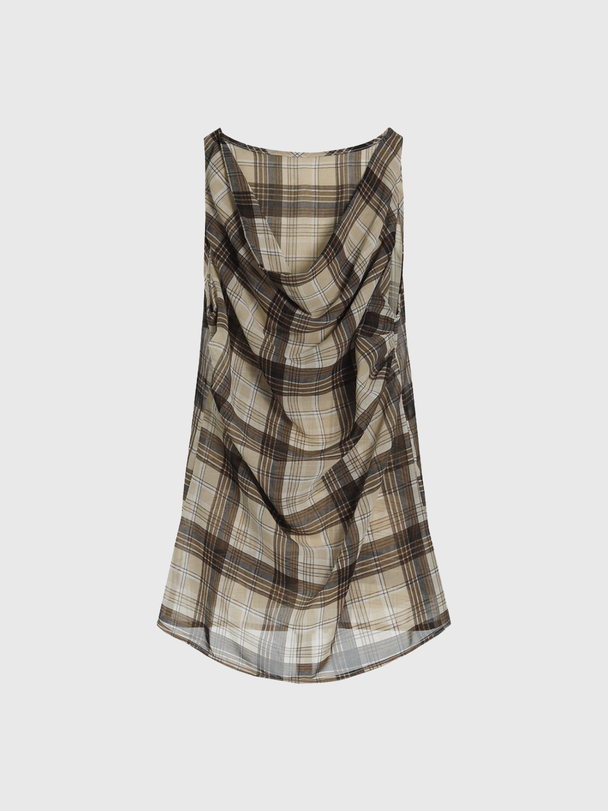 Dolled Office Draped Mesh Check Plaid Dress - Brown