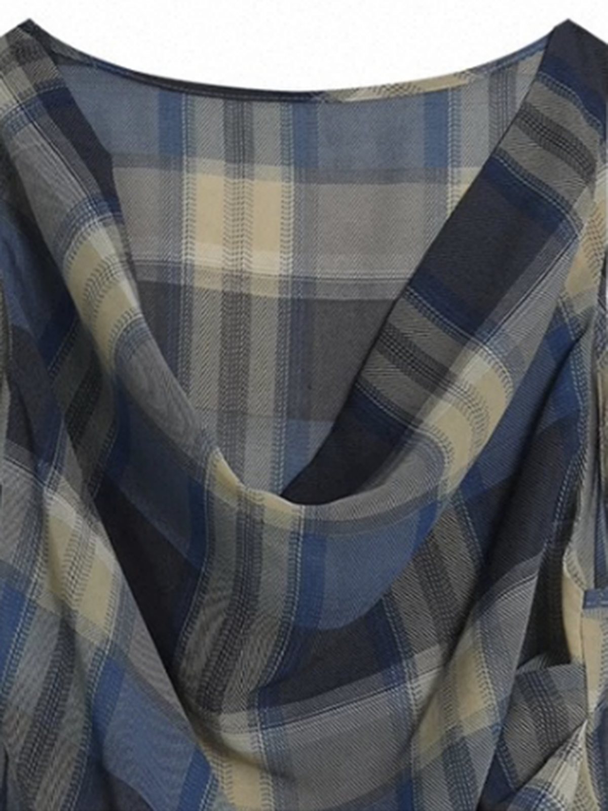 Dolled Office Draped Mesh Check Plaid Dress - Blue