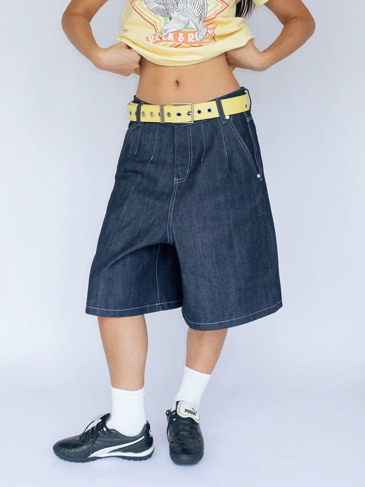 Brick Lane Wide-leg Slouchy Denim Jorts - Blue