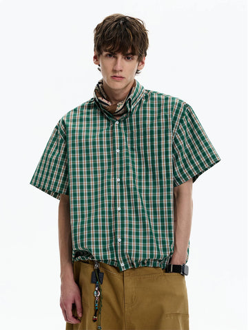 Co-ed Dorm Baggy Check Plaid Short Sleeve Tee - Green
