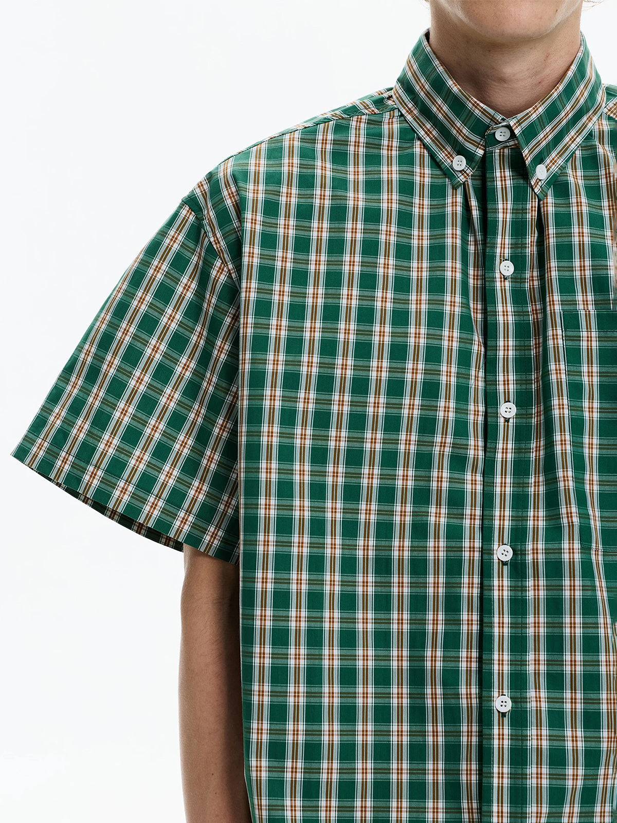 Co-ed Dorm Baggy Check Plaid Short Sleeve Tee - Green