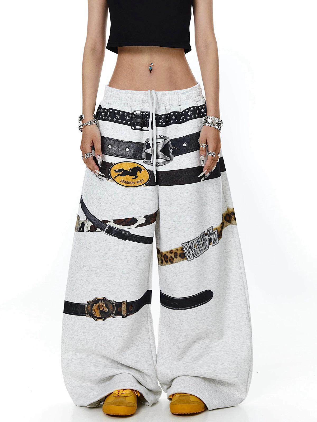 Brick Lane Curved Cut Print Graphic Washed Jeans - White