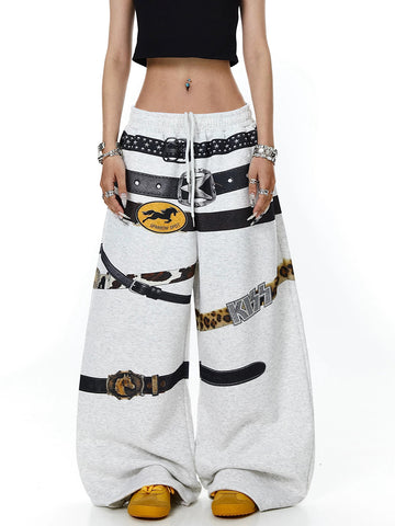 Brick Lane Curved Cut Print Graphic Washed Jeans - White