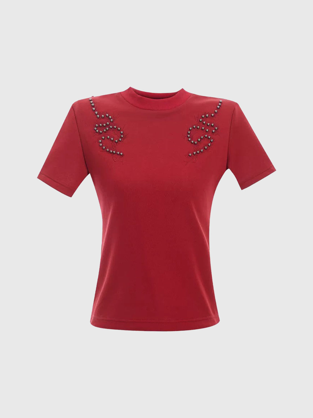 Brick Lane Skimming Ruched Detail Fitted Tee - Red