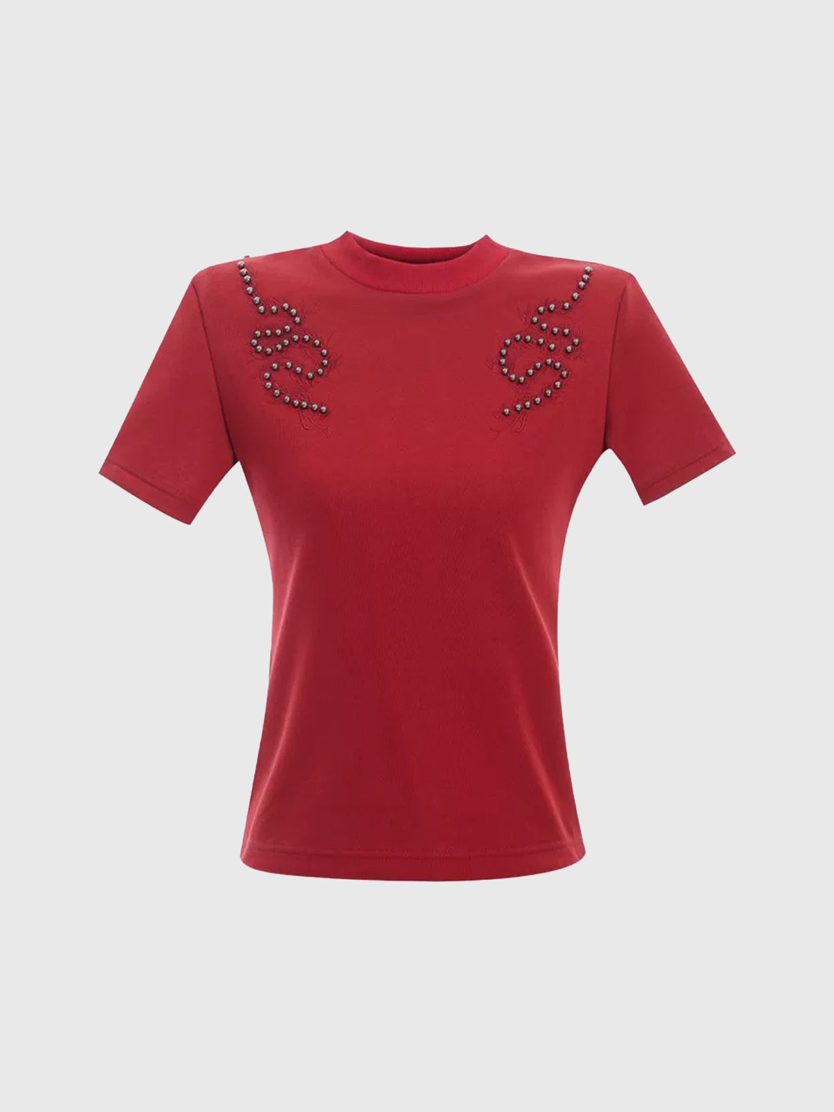 Brick Lane Skimming Ruched Detail Fitted Tee - Red