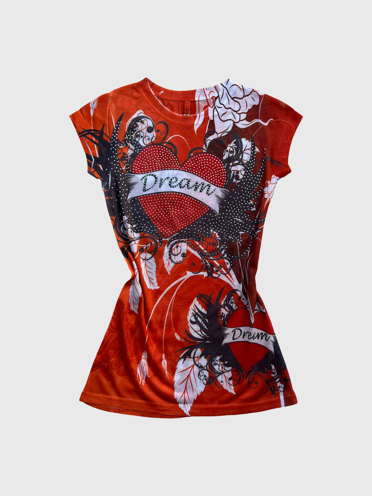 Brick Lane Skimming Mesh Heart Graphic Print Dress - Red