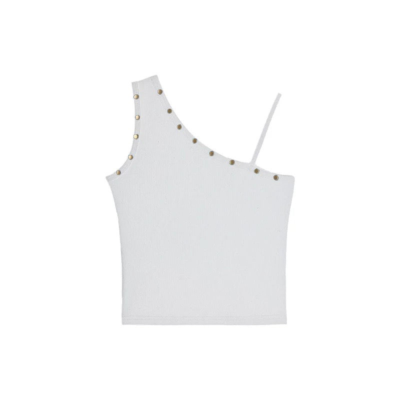 Brick Lane Asymmetric One-shoulder Fitted Tank - White
