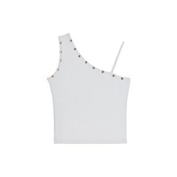 Brick Lane Asymmetric One-shoulder Fitted Tank - White