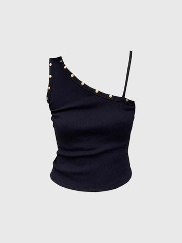 Brick Lane Asymmetric One-shoulder Fitted Tank - Black