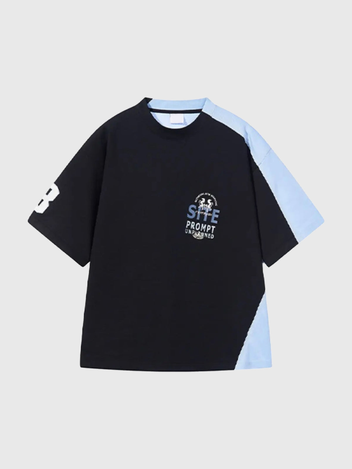 Brick Lane Baggy Contrast Color Patchwork Tee - Black/Blue