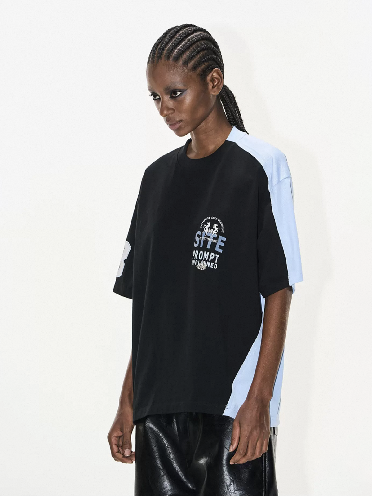 Brick Lane Baggy Contrast Color Patchwork Tee - Black/Blue