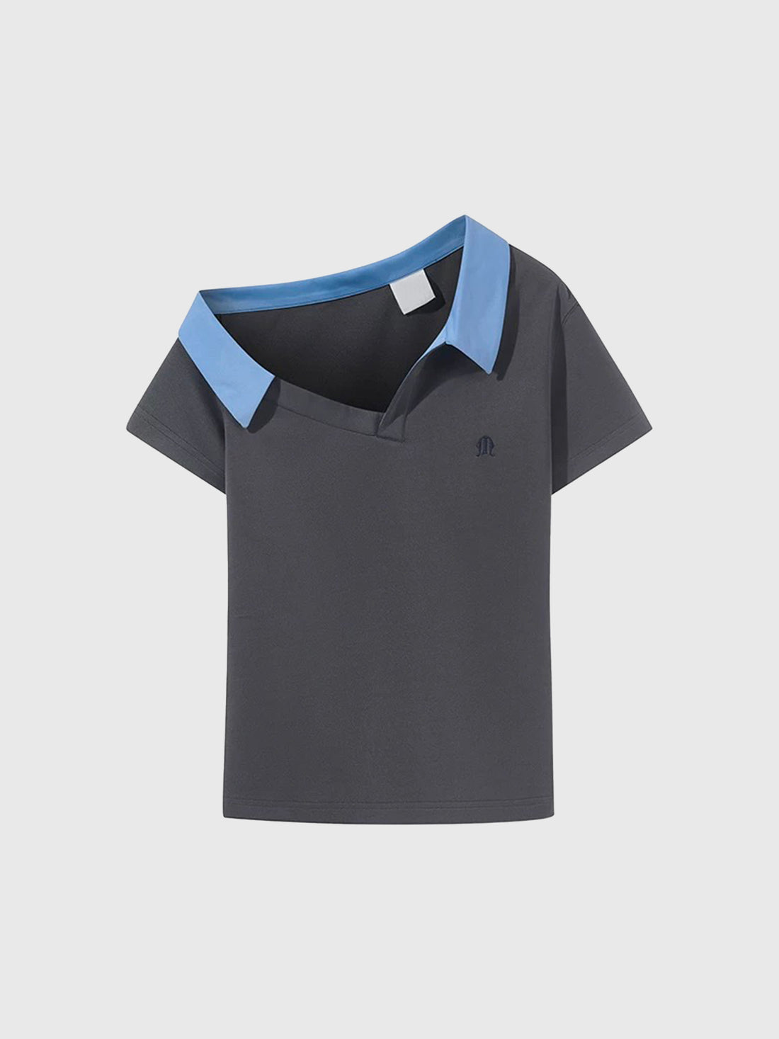 Brick Lane Asymmetric Contrast Color One-shoulder Tee - Grey/Blue