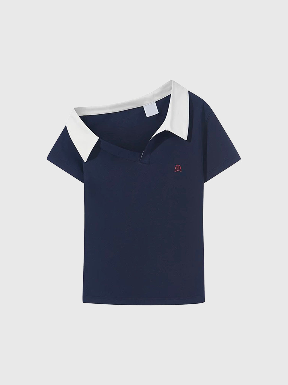 Brick Lane Asymmetric Contrast Color One-shoulder Tee - Navy/White