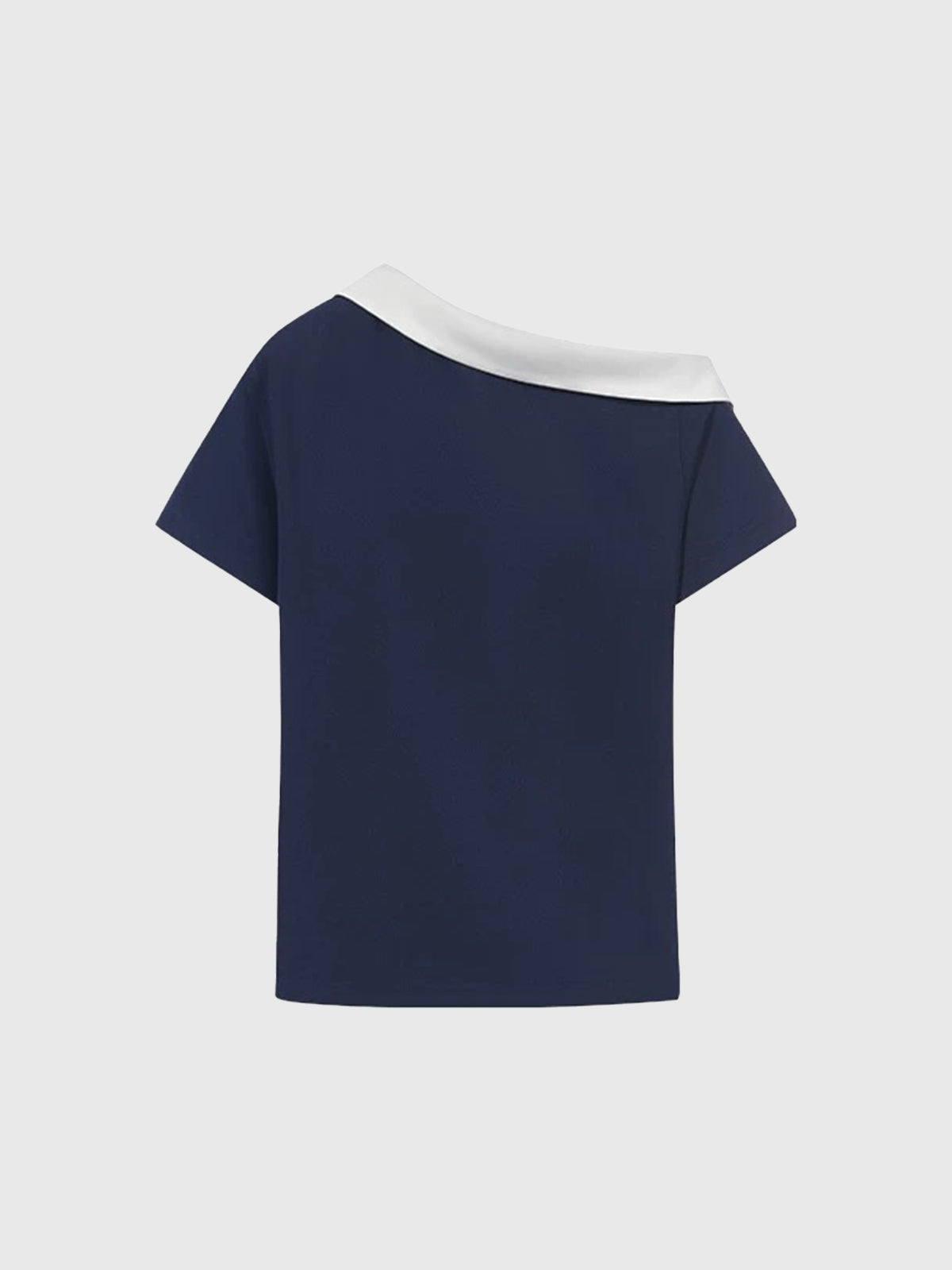 Brick Lane Asymmetric Contrast Color One-shoulder Tee - Navy/White