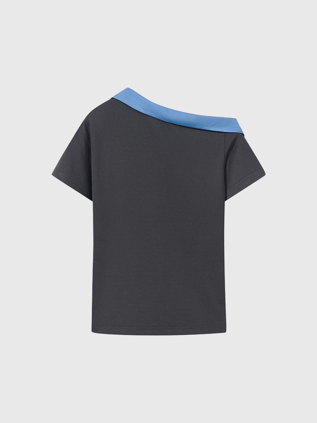 Brick Lane Asymmetric Contrast Color One-shoulder Tee - Grey/Blue