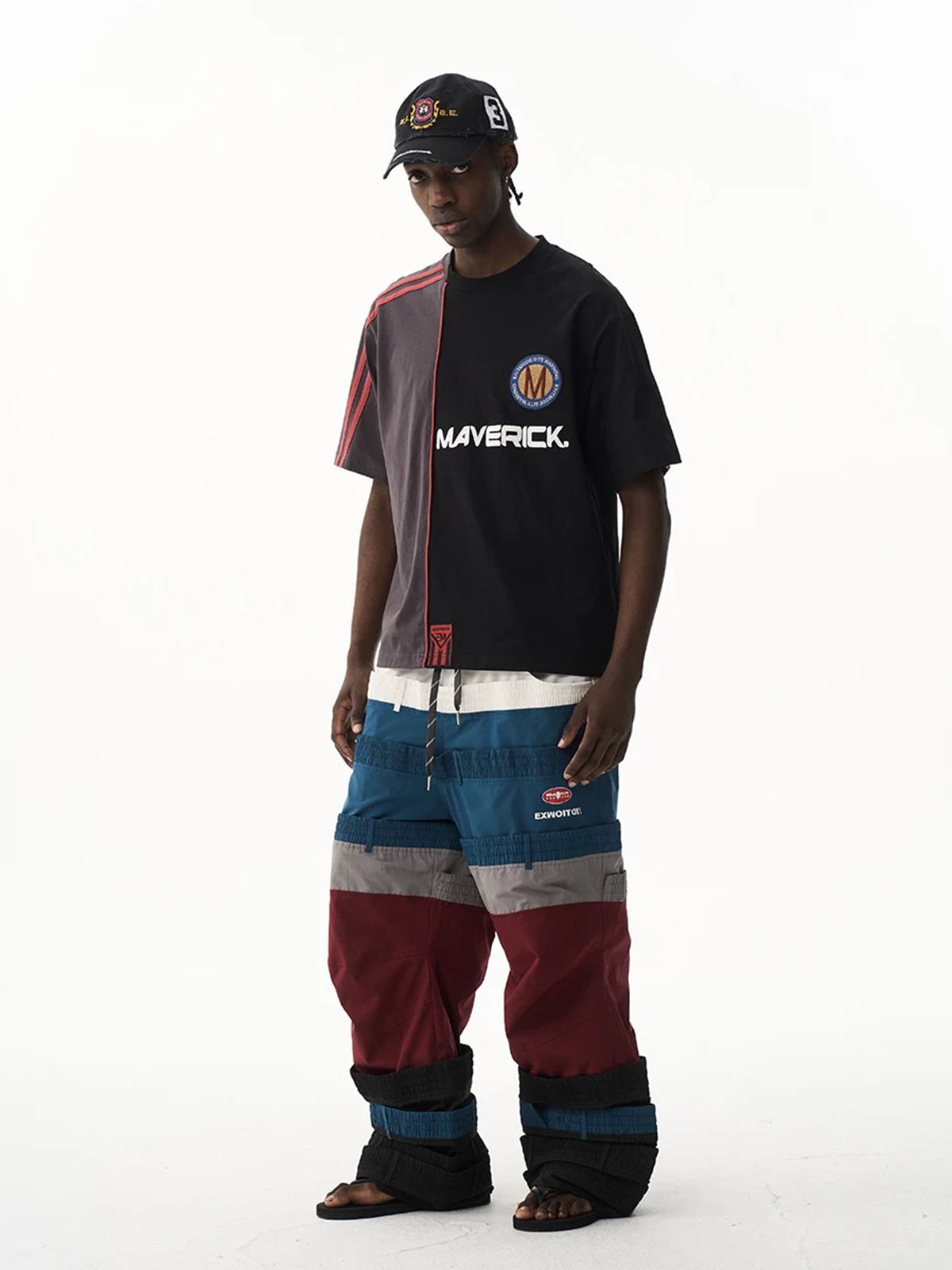 Brick Lane Baggy Contrast Color Patchwork Relaxed Tee - Coffee