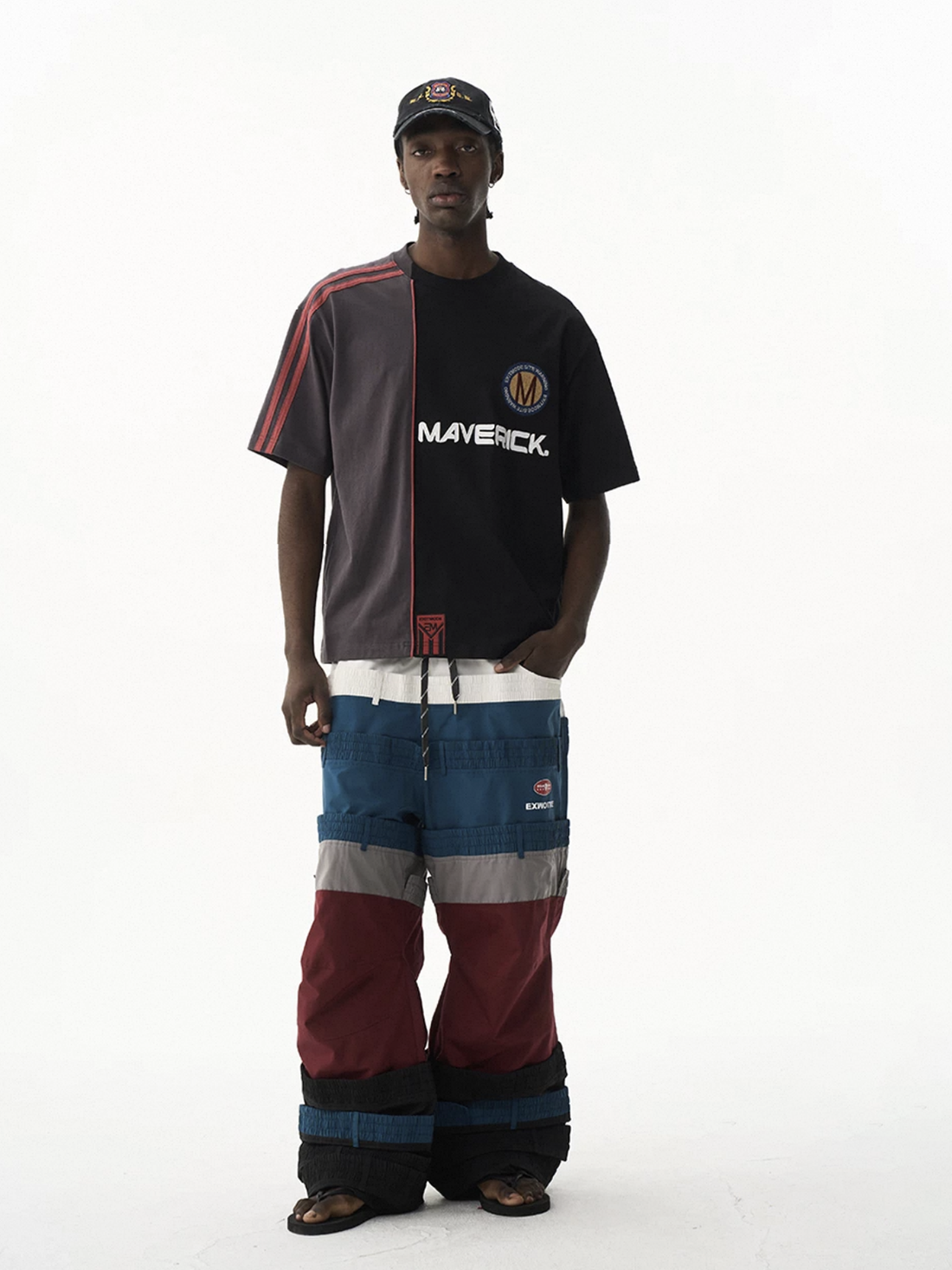 Brick Lane Baggy Contrast Color Patchwork Relaxed Tee - Coffee