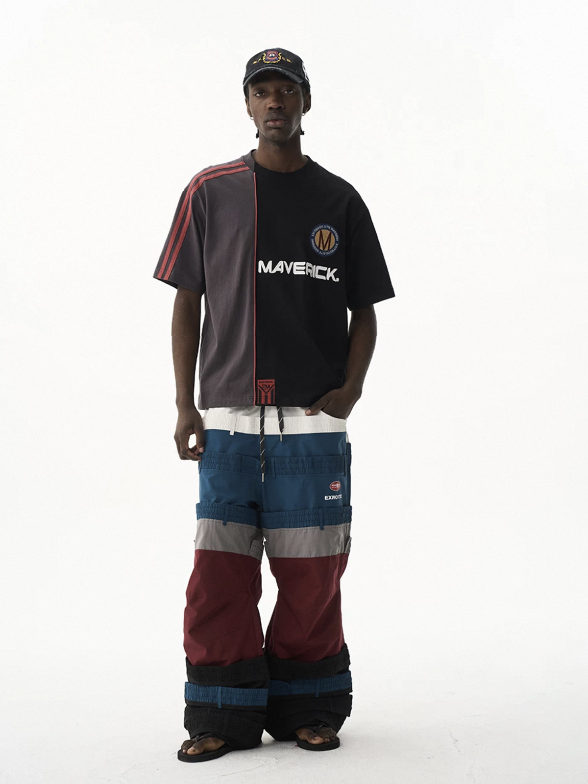 Brick Lane Baggy Contrast Color Patchwork Relaxed Tee - Coffee