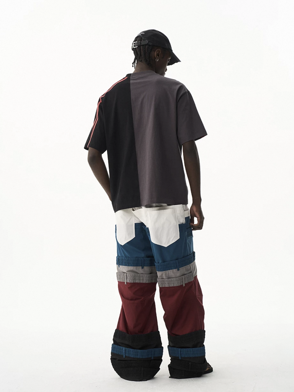 Brick Lane Baggy Contrast Color Patchwork Relaxed Tee - Coffee