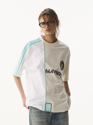 Brick Lane Baggy Contrast Color Graphic Relaxed Tee - Apricot