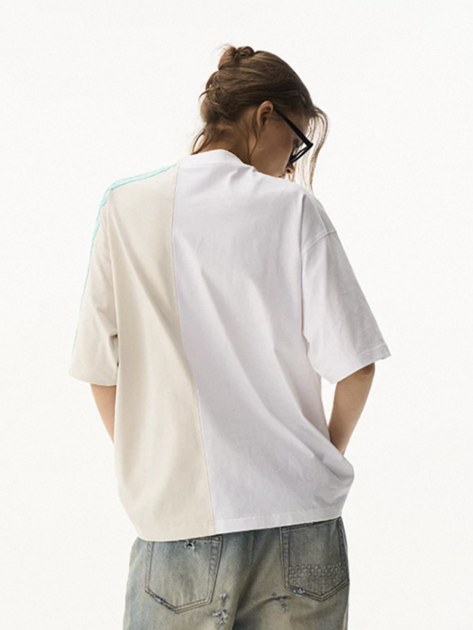 Brick Lane Baggy Contrast Color Graphic Relaxed Tee - Apricot