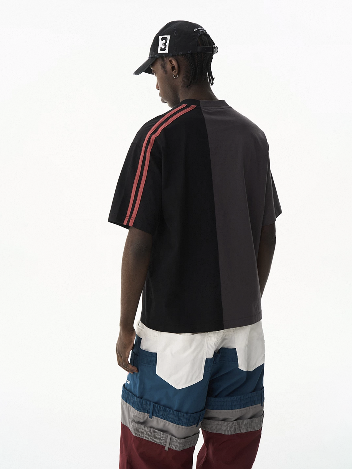 Brick Lane Baggy Contrast Color Patchwork Relaxed Tee - Coffee