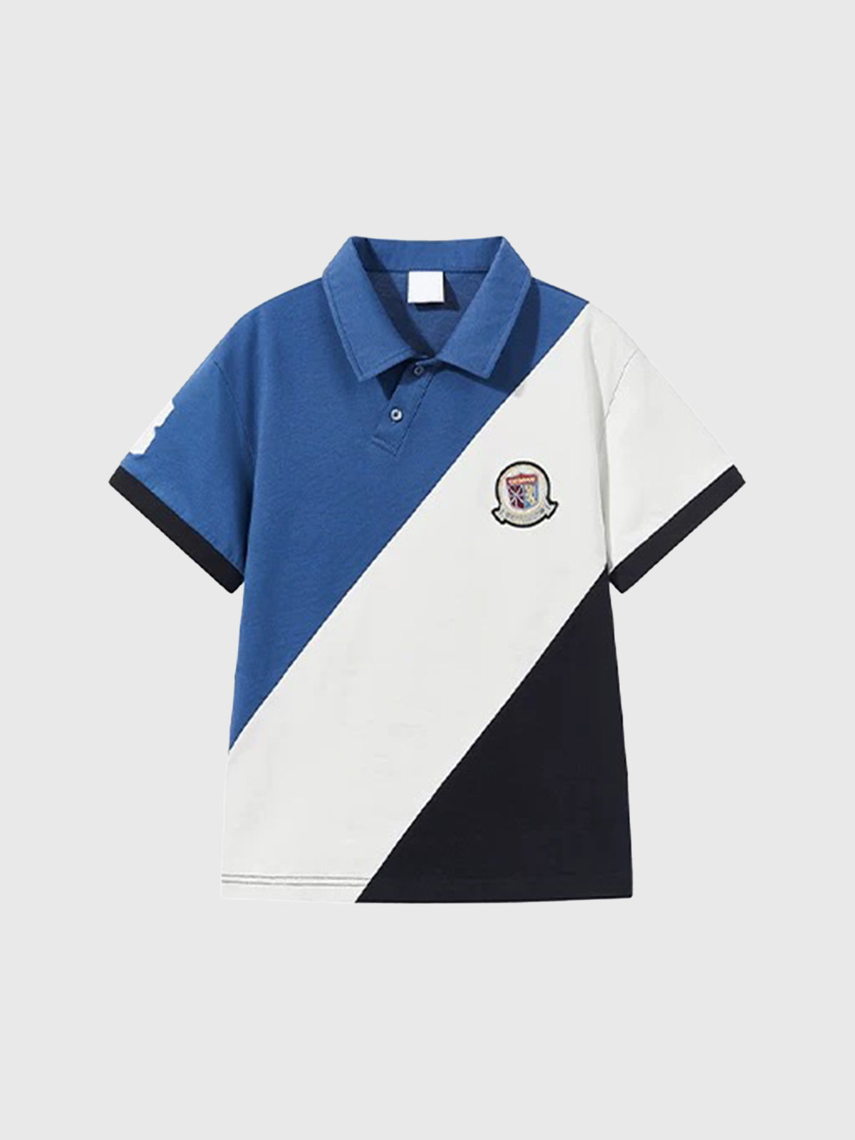 Brick Lane Baggy Contrast Color Diagonal Patchwork Polo - Blue/White
