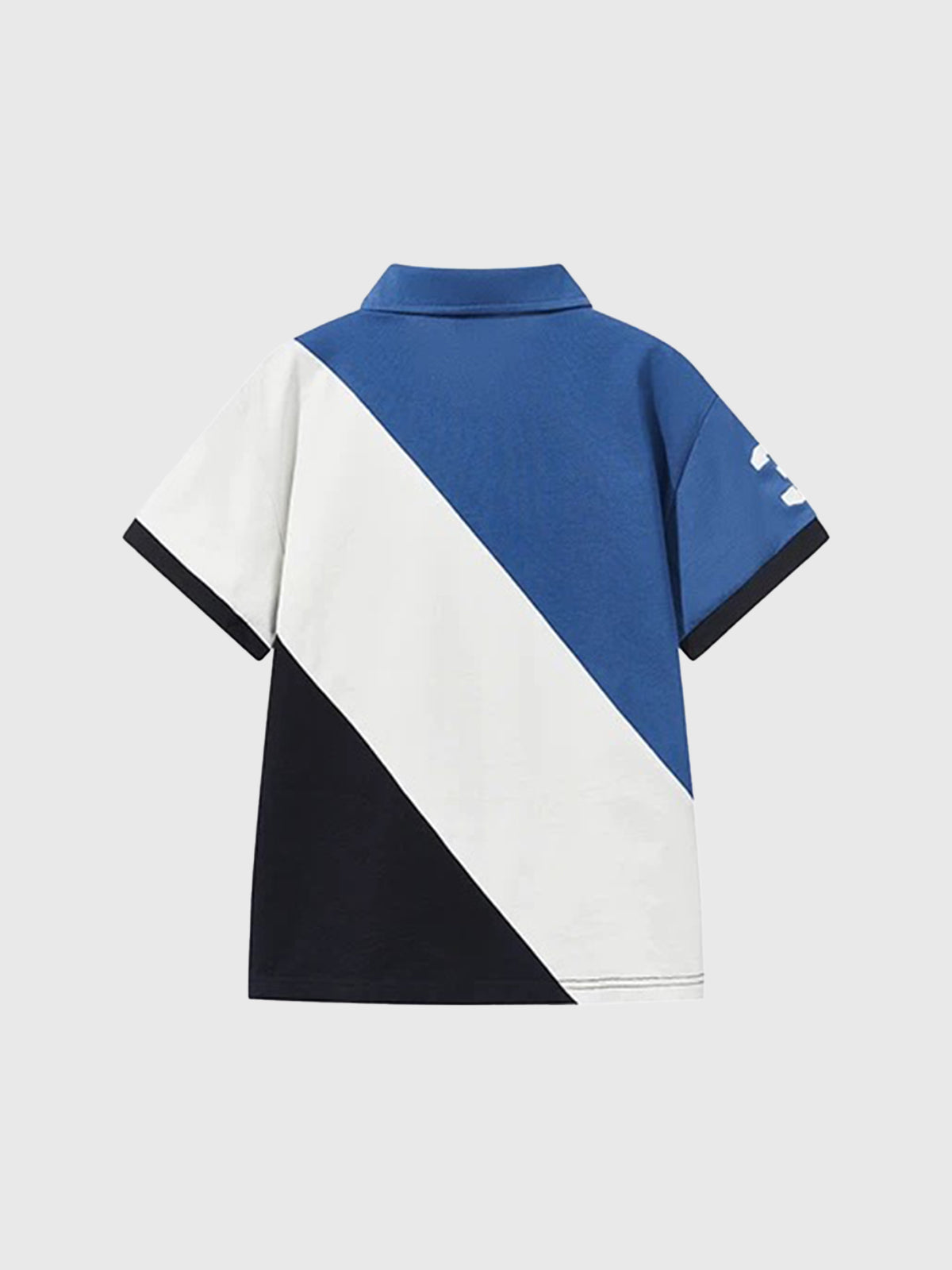 Brick Lane Baggy Contrast Color Diagonal Patchwork Polo - Blue/White