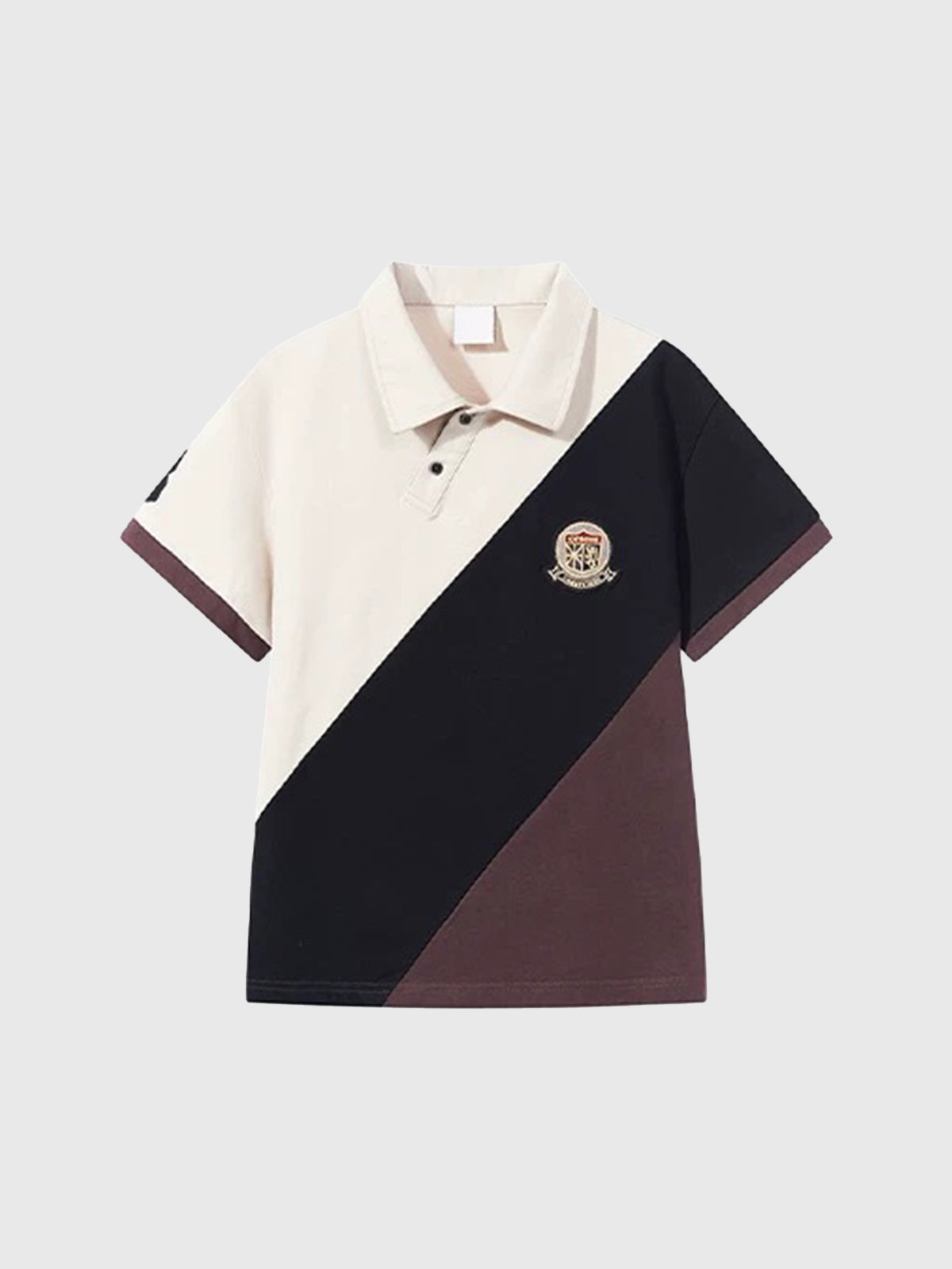 Brick Lane Baggy Contrast Color Diagonal Patchwork Polo - Brown/Black