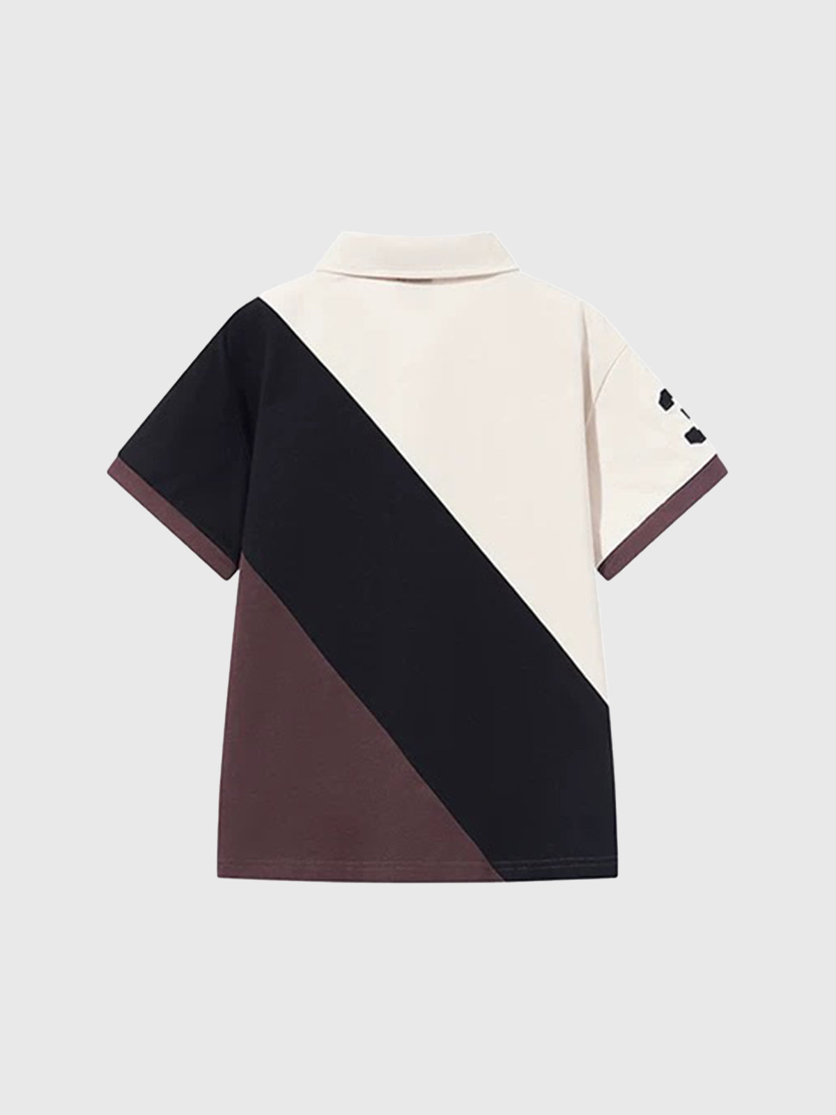 Brick Lane Baggy Contrast Color Diagonal Patchwork Polo - Brown/Black