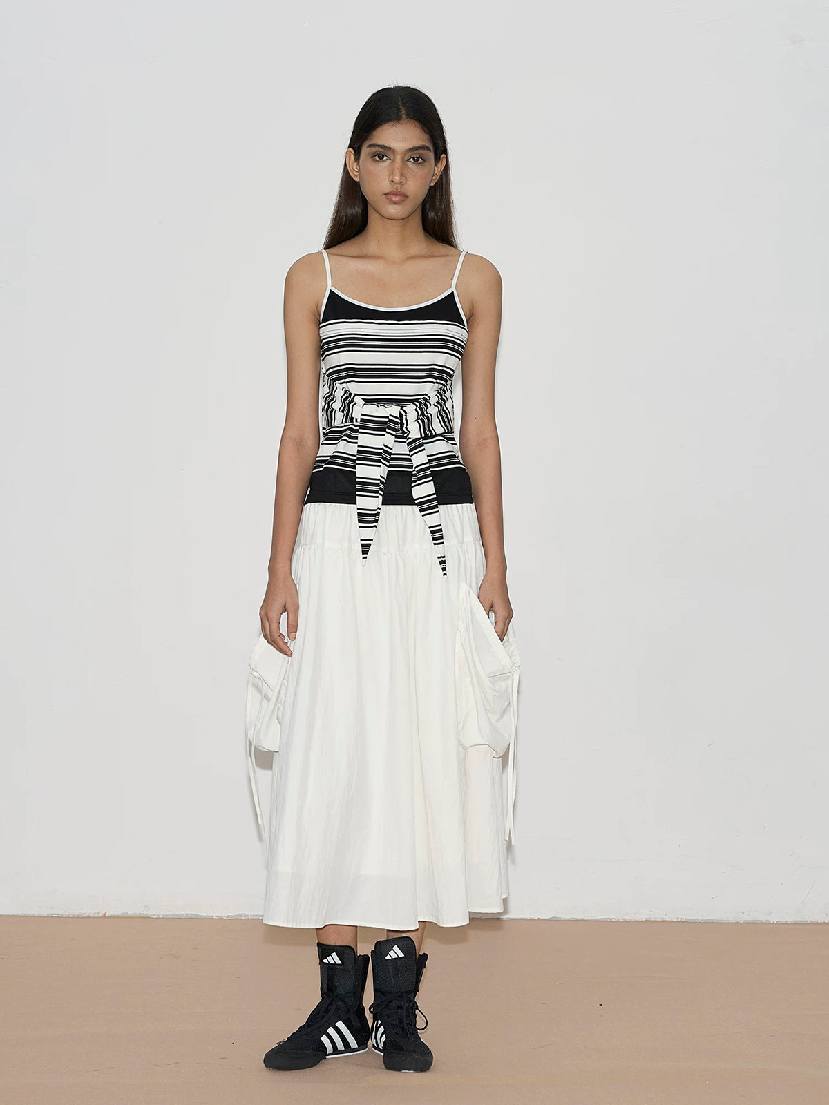 Brick Lane Layered-look Stripe Detailed Cami Top - Mono