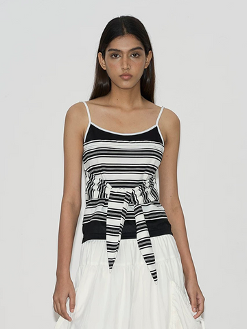 Brick Lane Layered-look Stripe Detailed Cami Top - Mono