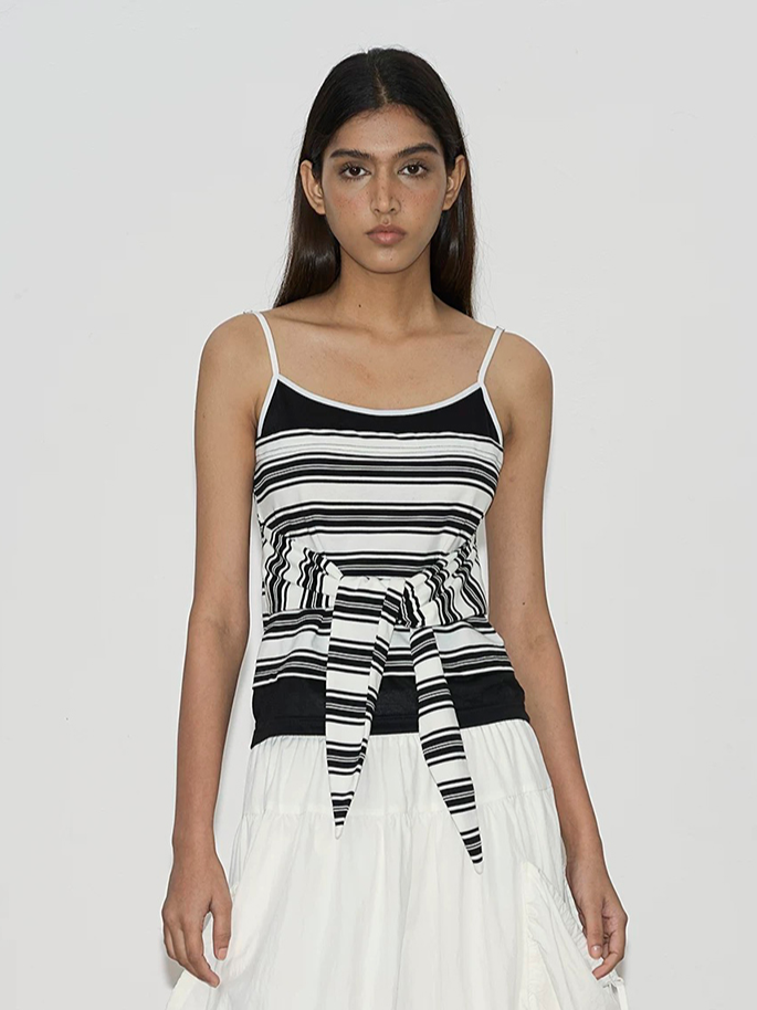 Brick Lane Layered-look Stripe Detailed Cami Top - Mono