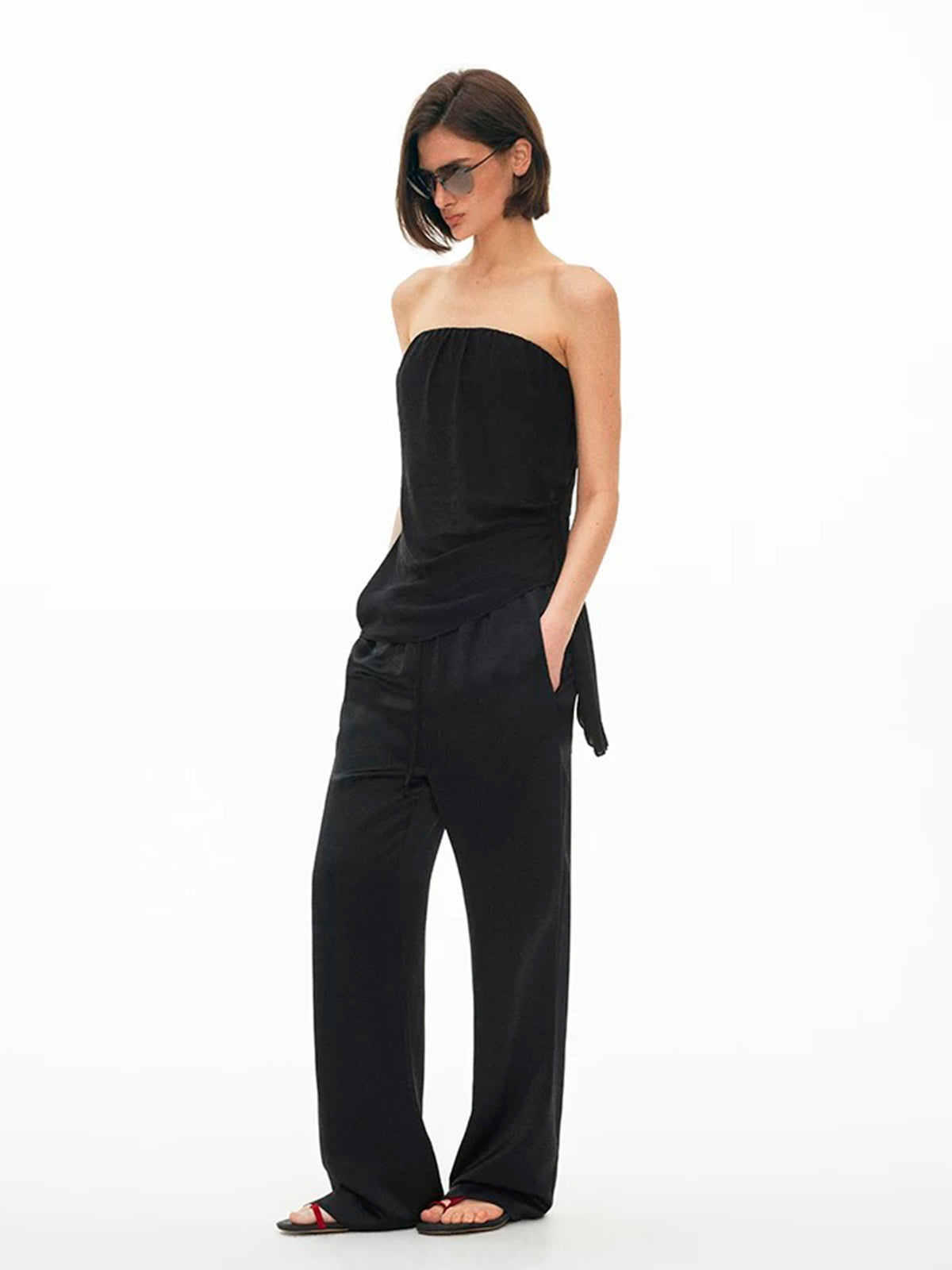 Dolled Office Asymmetric Mesh Patchwork Fitted Top - Black