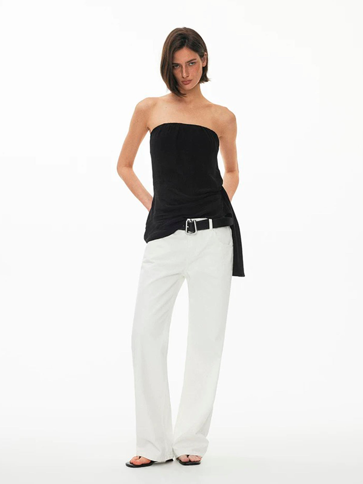 Dolled Office Asymmetric Mesh Patchwork Fitted Top - Black