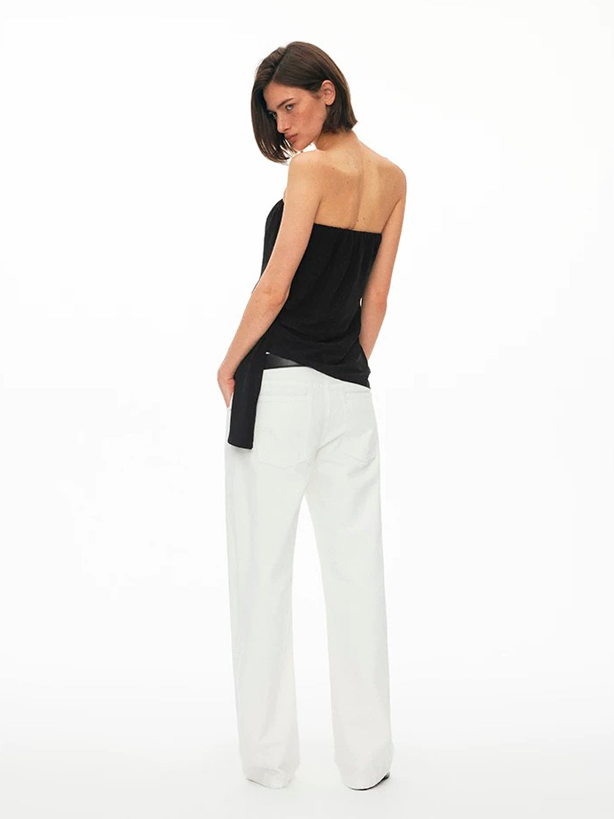 Dolled Office Asymmetric Mesh Patchwork Fitted Top - Black