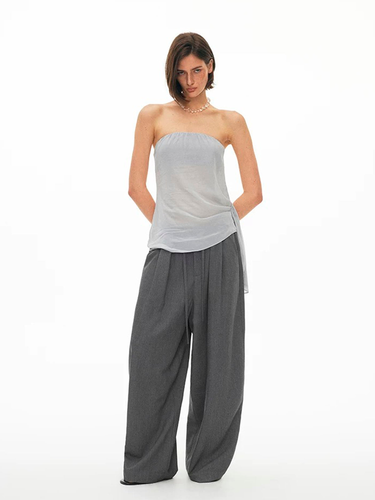 Dolled Office Asymmetric Mesh Patchwork Fitted Tank - Grey