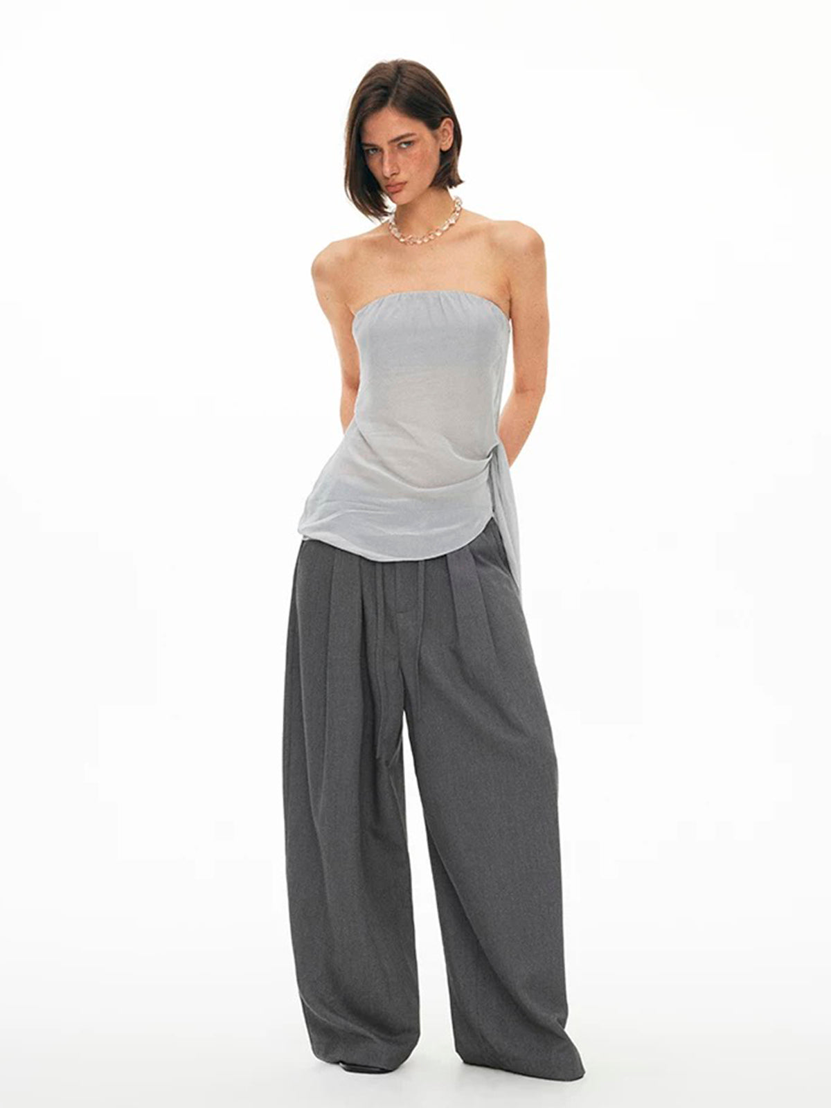 Dolled Office Asymmetric Mesh Patchwork Fitted Tank - Grey