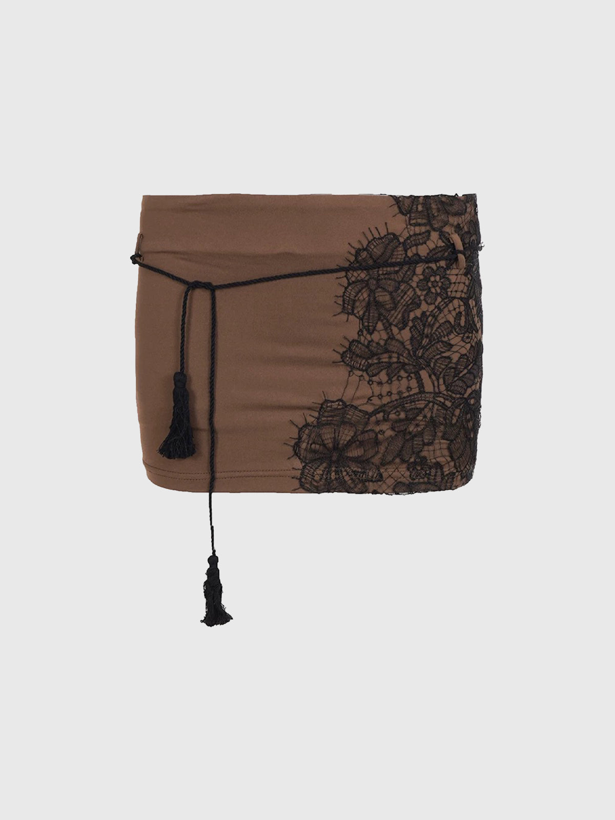 Brick Lane Skimming Lace Detailed Patchwork Tee - Coffee