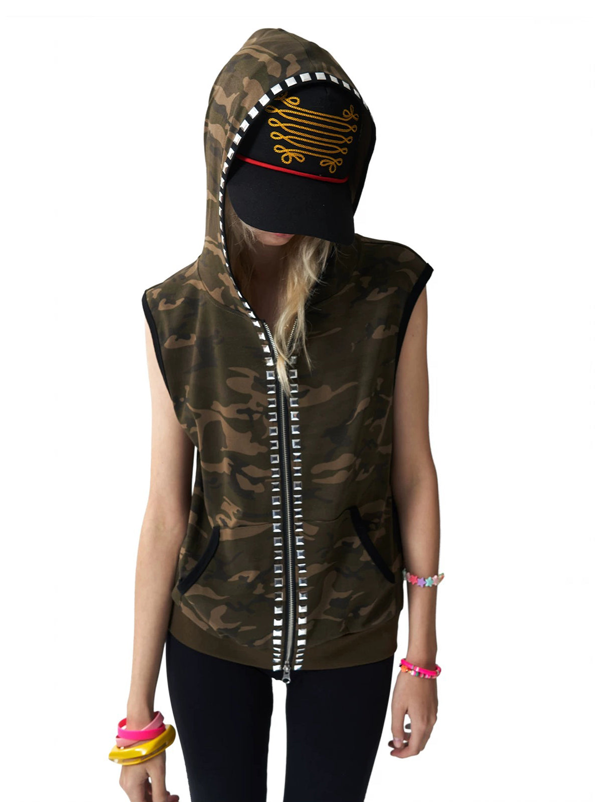 Brick Lane Skimming Camouflage Hooded Utility Vest - Camo