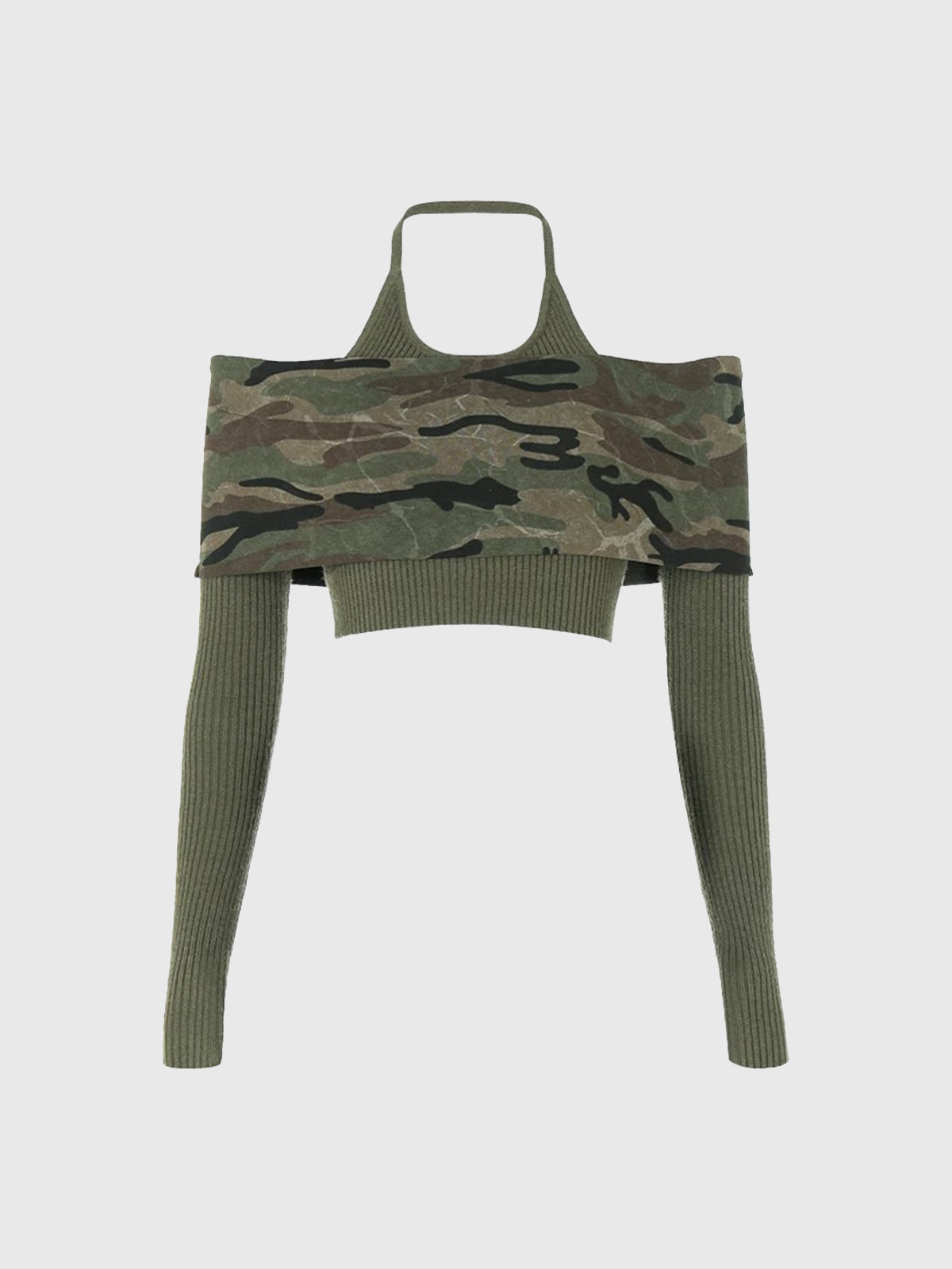 Brick Lane Layered-look Camouflage Off-shoulder Top - Camo