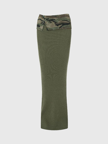 Brick Lane Skimming Camouflage Maxi Bodycon Skirt - Camo