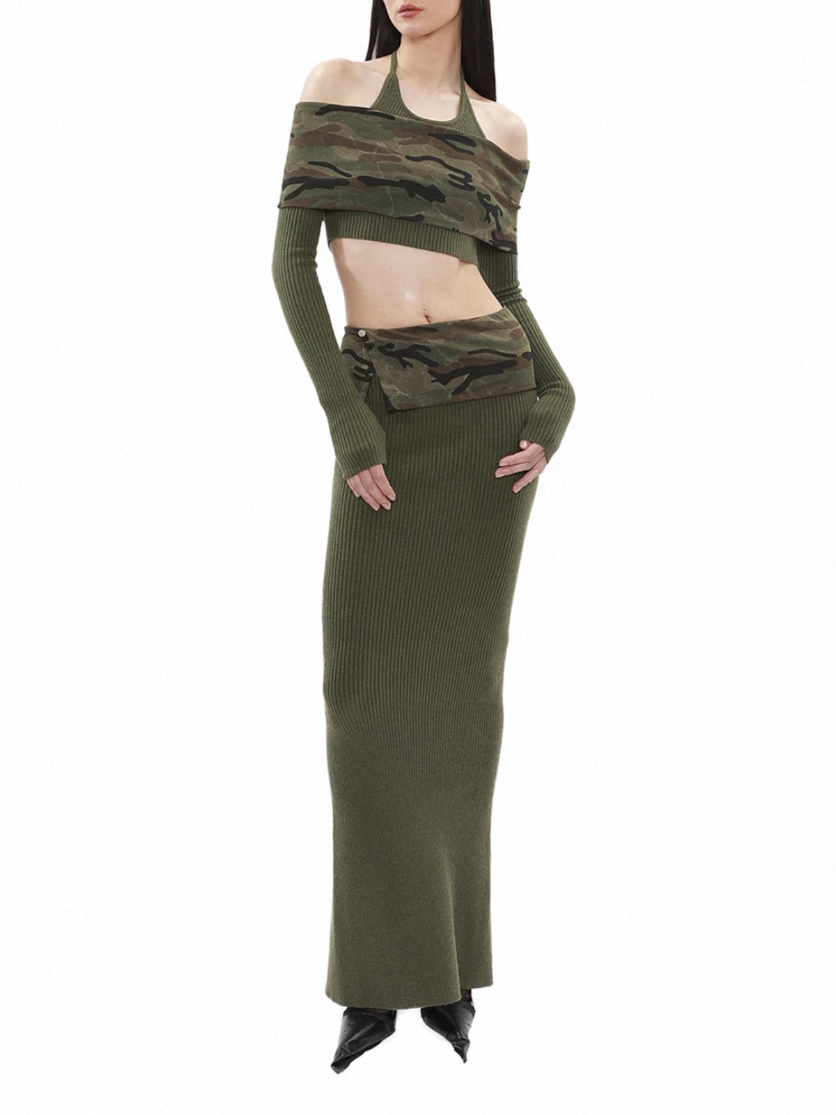 Brick Lane Skimming Camouflage Maxi Bodycon Skirt - Camo
