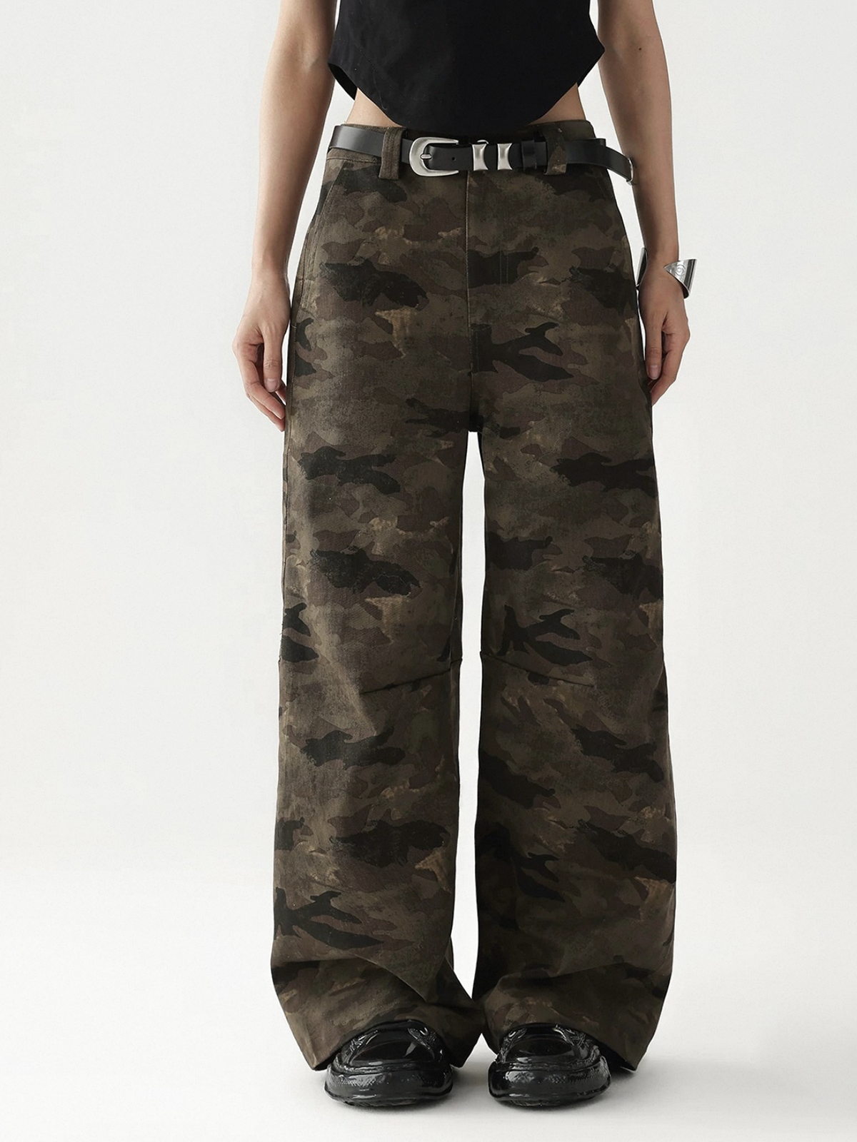 Brick Lane Wide-leg Camouflage Heavy-duty Utility Pants - Camo